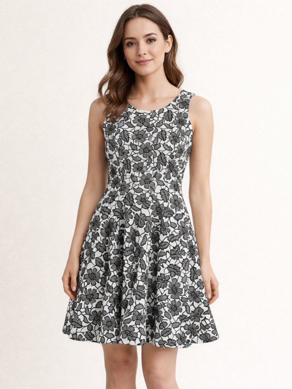 Under Skies Black and White Floral Mini Lined dress Size S